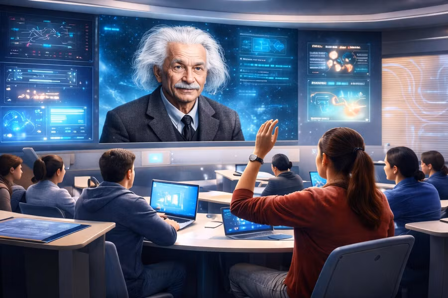 Avatar có ngoại hình giống nhà khoa học Albert Einstein được đưa vào giảng dạy với AI.