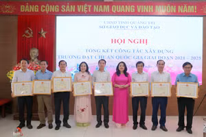 TS Lê Thị Hương, Giám đốc Sở GD&ĐT trao Bằng khen của UBND tỉnh cho các tập thể.