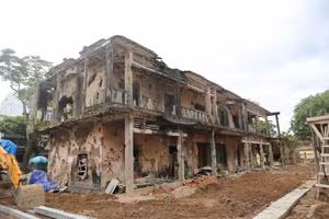 Đơn vị thi công triển khai tu bổ di tích Trường Bồ Đề.