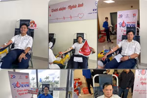 Cán bộ, công nhân Công ty TĐQT hăng hái hiến máu tình nguyện. Có cán bộ tham gia hiến máu lần thứ 13.