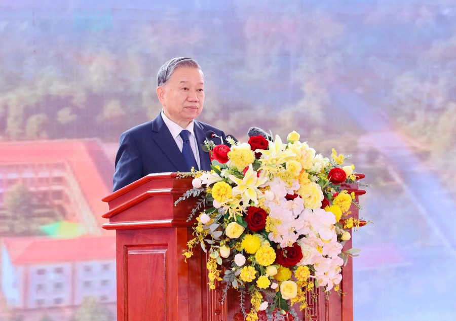 Tổng Bí thư Tô Lâm phát biểu chỉ đạo tại buổi lễ. Ảnh: Nguyễn Mạnh.