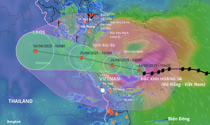 Bão số 5 là cơn bão mạnh, gây mưa nhiều trên diện rộng ở các địa phương thuộc miền Trung và miền Bắc. Ảnh: Hệ thống giám sát thiên tai Việt Nam.