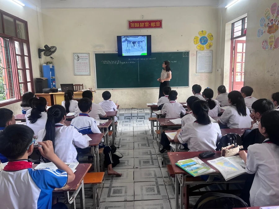 Giờ học tại Trường THCS Nguyễn Chuyên Mỹ (An Lão, Hải Phòng).