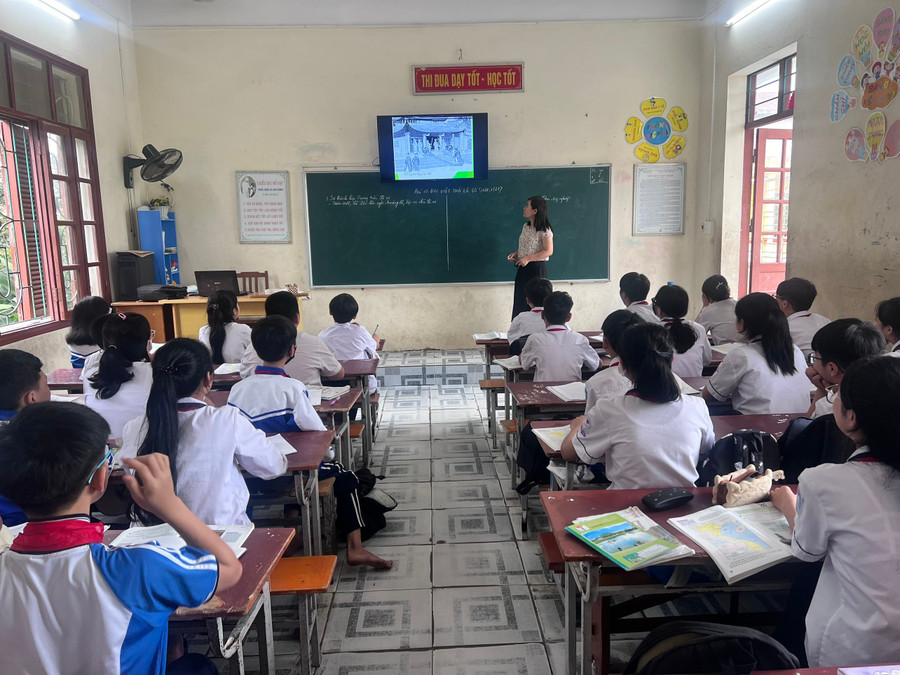 Giờ học tại Trường THCS Nguyễn Chuyên Mỹ (An Lão, Hải Phòng).
