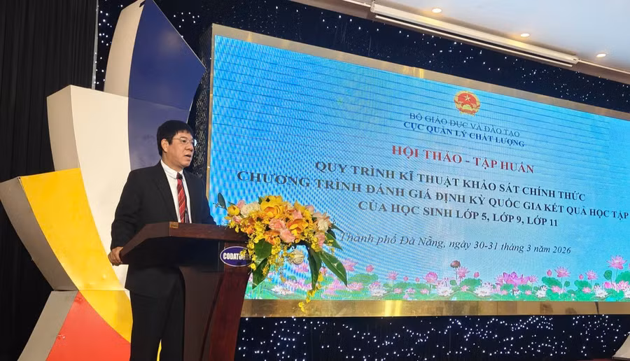 GS.TS Huỳnh Văn Chương, Cục trưởng Cục Quản lý chất lượng (Bộ GD&ĐT) phát biểu khai mạc Hội thảo - tập huấn.