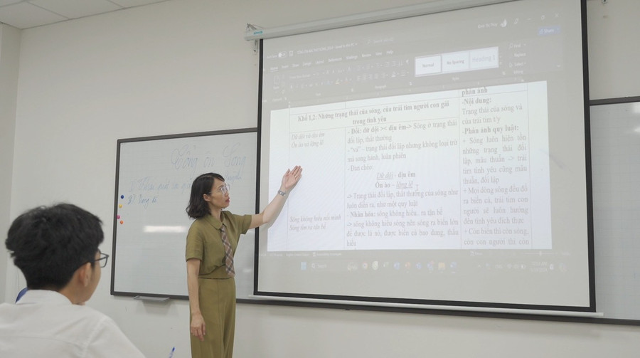 Cô Đình Thị Thủy, giáo viên Trường THCS-THPT Phenikaa trong giờ Ngữ văn.
