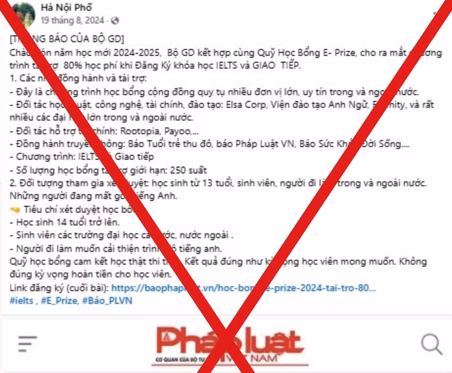 Giả mạo Bộ GD&ĐT thông báo chương trình học bổng tiếng Anh