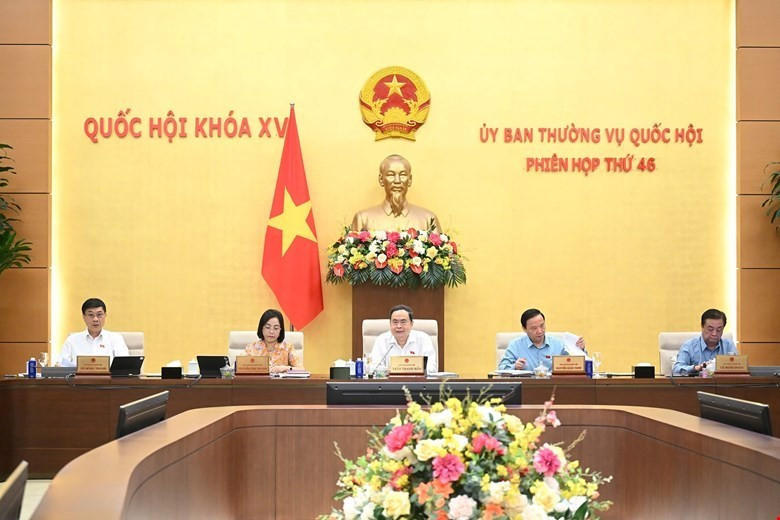 Chủ tịch Quốc hội Trần Thanh Mẫn chủ trì phiên họp thứ 46, Ủy ban thường vụ Quốc hội khóa XV. Ảnh: Cổng TTĐT của Quốc hội. qh.jpg