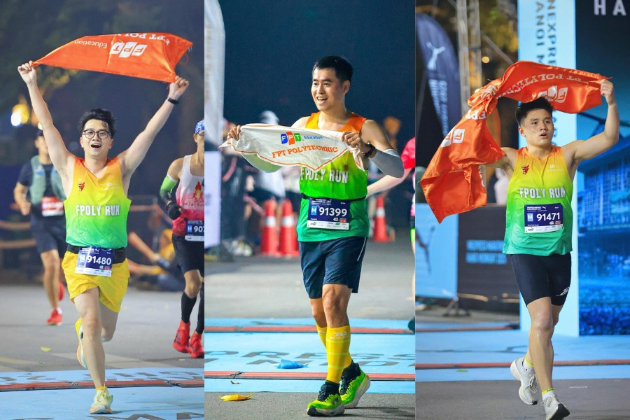 Thầy và trò cán đích, chinh phục cự ly 42km.