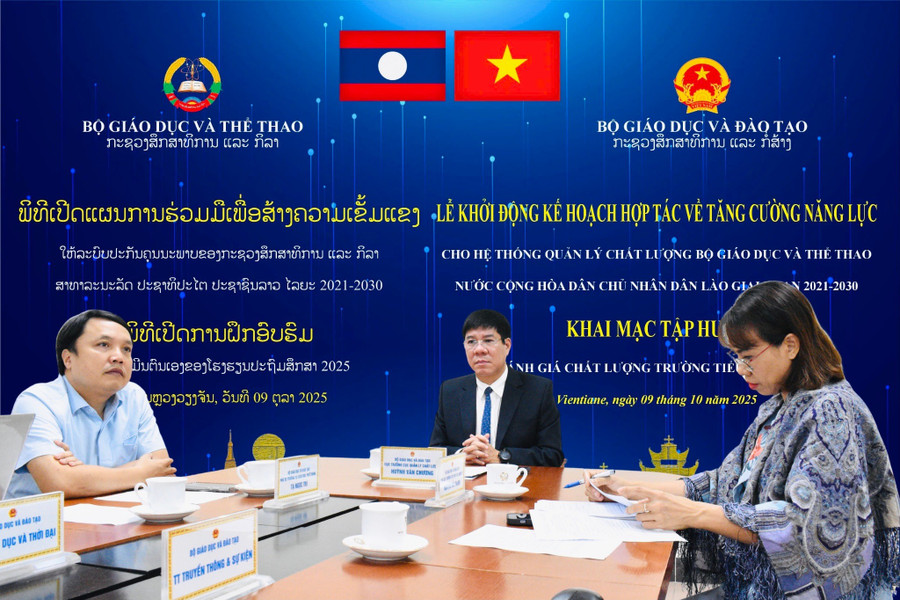 Ông Huỳnh Văn Chương - Cục trưởng Cục Quản lý chất lượng chủ trì tại điểm cầu Bộ GD&ĐT Việt Nam. tap-huan.jpg