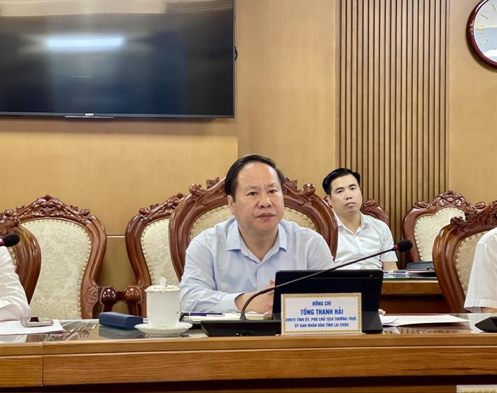 Phó Chủ tịch Thường trực UBND tỉnh Lai Châu Tống Thanh Hải phát biểu tại buổi làm việc. pp4.jpg