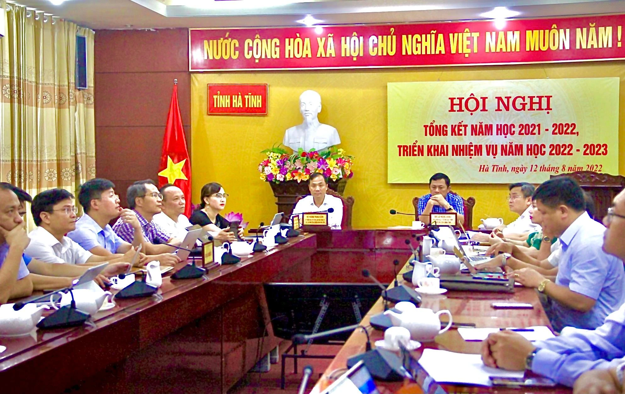 Toàn cảnh Hội nghị trực tuyến tại điểm cầu Hà Tĩnh.