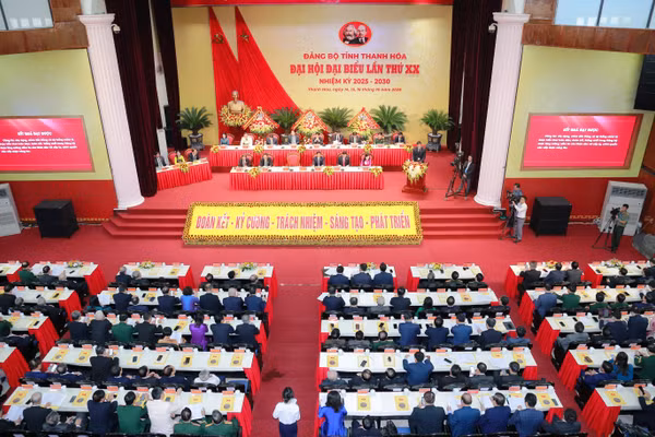 Toàn cảnh Đại hội đại biểu Đảng bộ tỉnh Thanh Hóa lần thứ XX, nhiệm kỳ 2025-2030.
