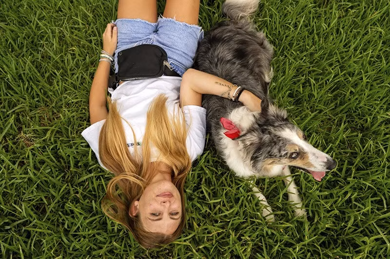 Sophie Nocera, 21 tuổi, sinh viên năm cuối tại Đại học Eckerd, tạo dáng chụp ảnh cùng chú chó Zuco. chum-anh-dong-vat-giup-sinh-vien-cam-thay-nhu-o-nha-06.jpg