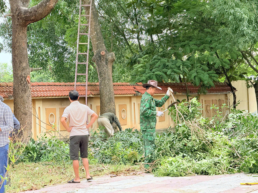 Tại Trường THPT Ngô Quyền (xã Hoàn Lão, tỉnh Quảng Trị), công tác phòng ngừa bão được triển khai đồng bộ ngay từ đầu. z6940151865473-d8cbecaba78f08fb8bc31e93ee63ceee.jpg