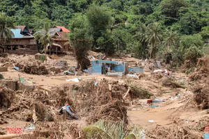 Xã Mỹ Lý, Nghệ An bị lũ tàn phá vào tháng 7/2025. (Ảnh: Phạm Tâm)