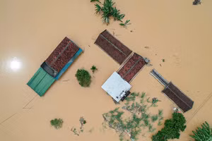 Nước lũ dâng cao tại xã Tân Kỳ, Nghệ An. (Ảnh: Phạm Tâm)