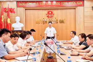 Chủ tịch UBND huyện Quốc Oai Nguyễn Trường Sơn chỉ đạo tại hội nghị (Ảnh: HS).