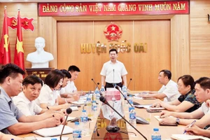 Chủ tịch UBND huyện Quốc Oai Nguyễn Trường Sơn chỉ đạo tại hội nghị (Ảnh: HS).