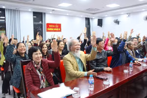 Cử tri biểu quyết tán thành giới thiệu ông Vũ Đại Thắng ứng cử đại biểu HĐND TP Hà Nội.