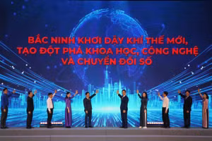 Lãnh đạo tỉnh Bắc Ninh thực hiện nghi thức bấm nút phát động các phong trào thi đua.