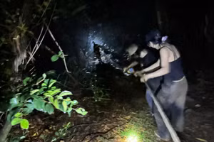 Nhóm người đi lạc được lực lượng cảnh sát hỗ trợ, đưa xuống núi an toàn.