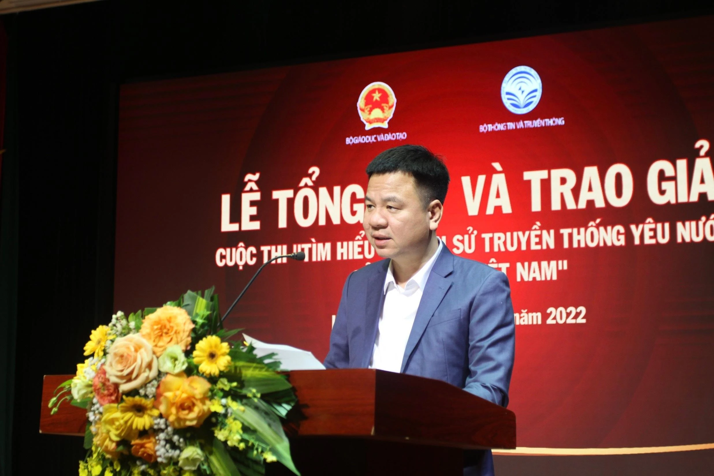 Nhà báo Triệu Ngọc Lâm, Tổng Biên tập báo Giáo dục và Thời đại phát biểu tại buổi lễ.