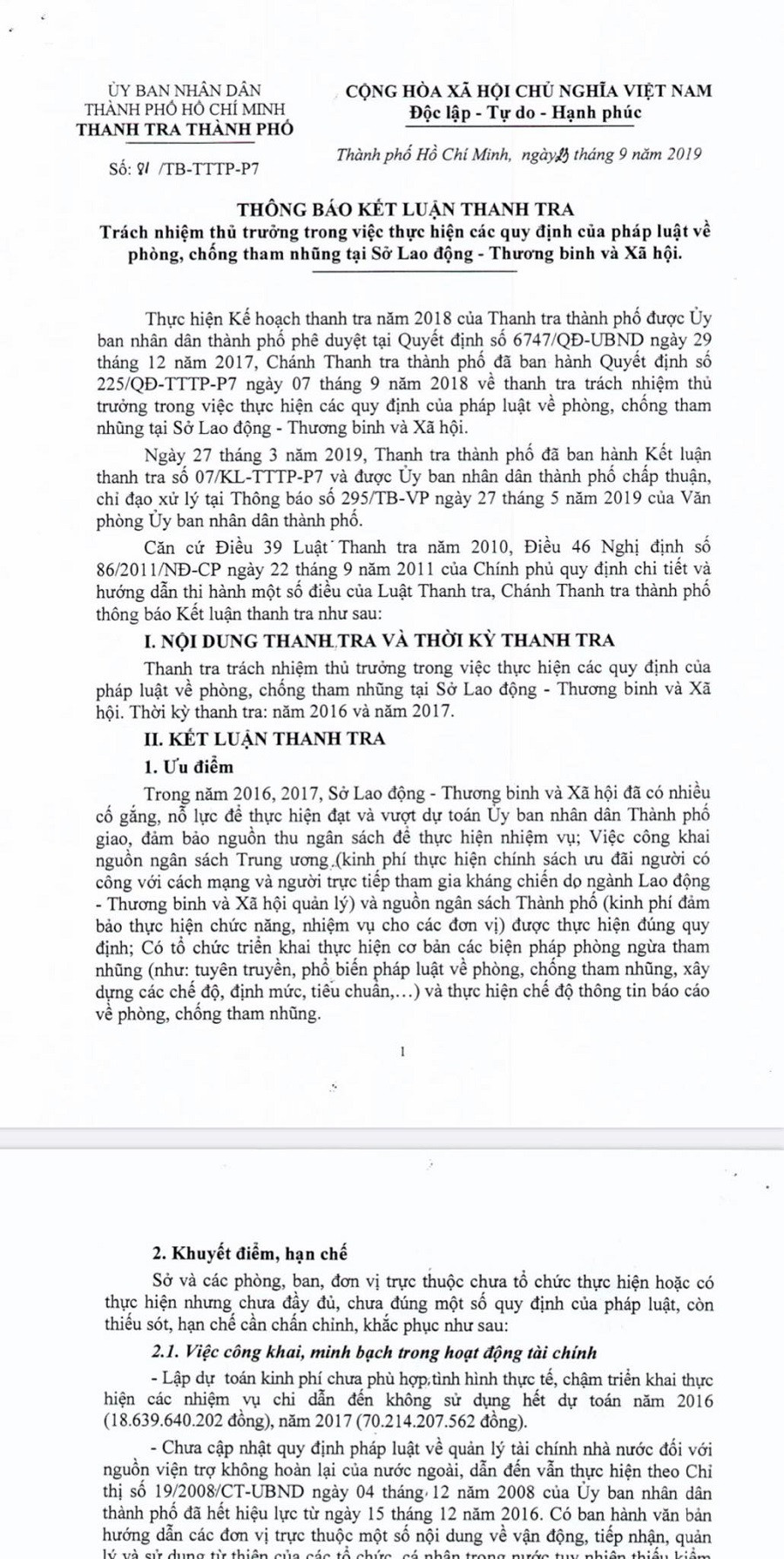 Kết luận của Thanh tra TP.HCM về các vấn đề tại Trung tâm Bảo trợ xã hội Chánh Phú Hòa, tỉnh Bình Dương Kết luận của Thanh tra TP.HCM về các vấn đề tại Trung tâm Bảo trợ xã hội Chánh Phú Hòa, tỉnh Bình Dương
