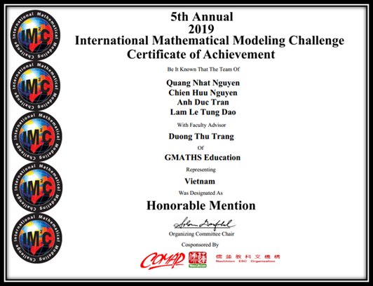 Giấy chứng nhận giải của đội Việt Nam 2