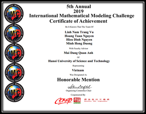 Giấy chứng nhận giải của đội Việt Nam 1