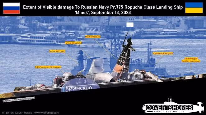 Tàu đổ bộ Minsk bị trúng Storm Shadow hiện ra sao?
