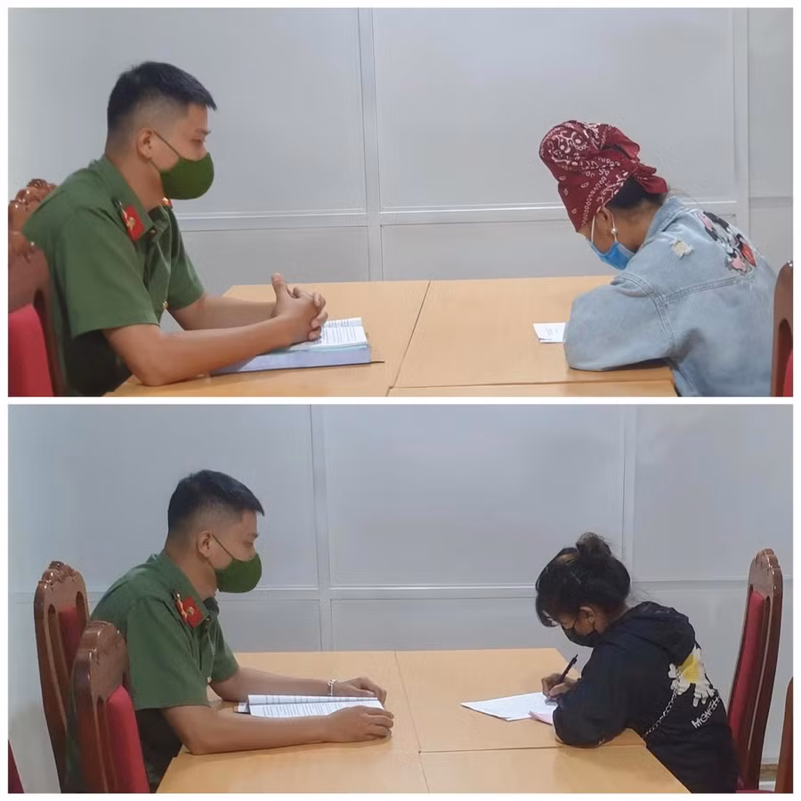 2 người vi phạm (bên phải) tại cơ quan Công an