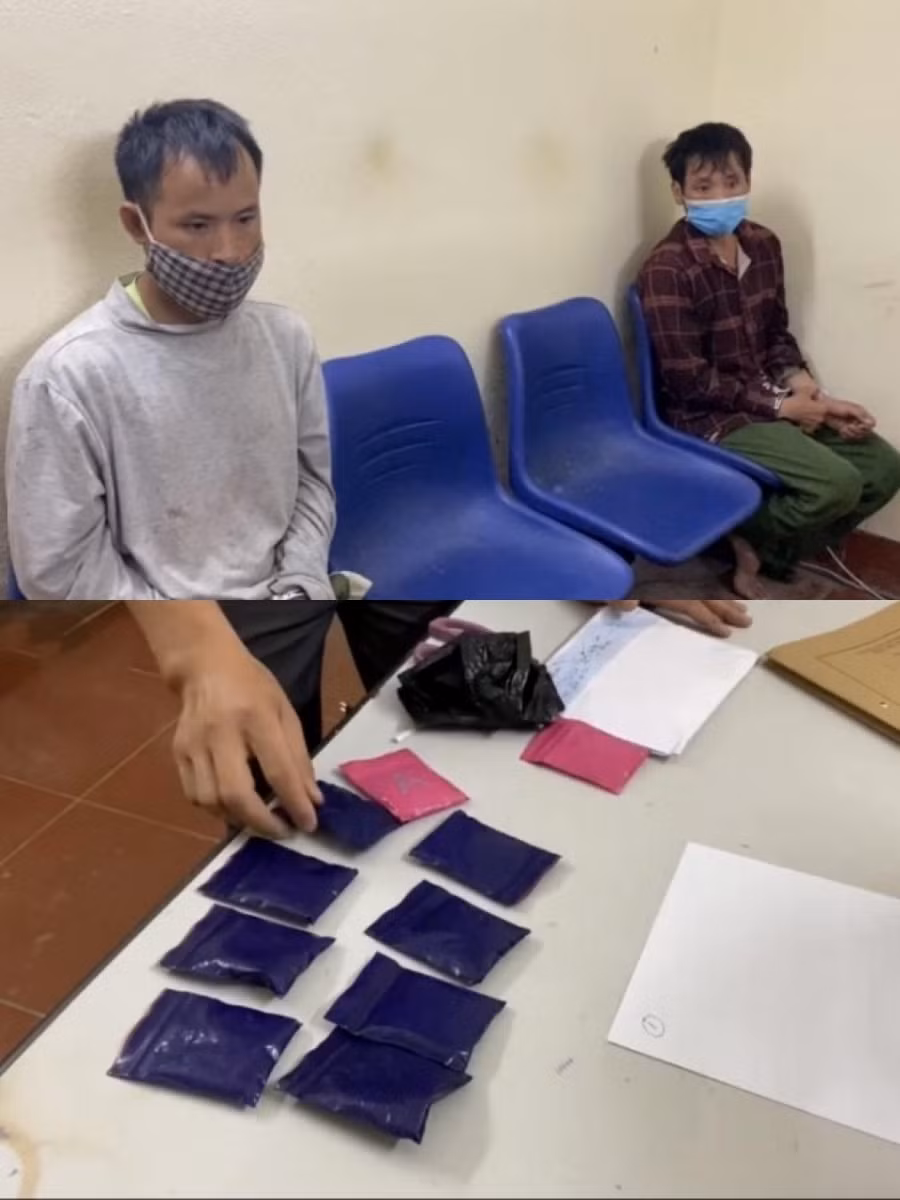 Hai đối tượng cùng tang vật tại cơ quan Công an