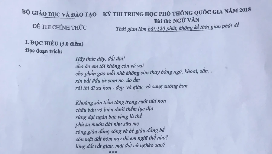 Gợi ý đáp án đề thi Ngữ văn