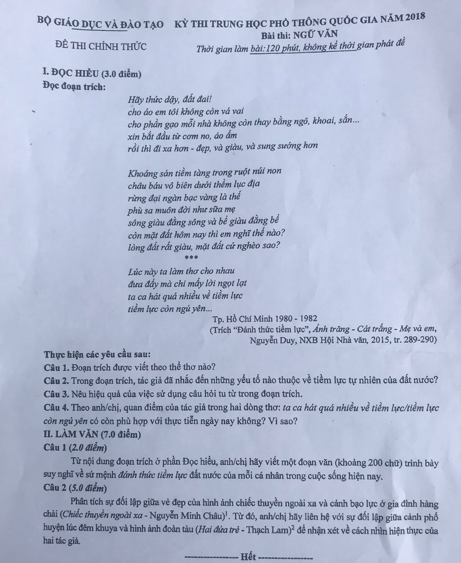 Đề thi Ngữ văn Đề thi Ngữ văn