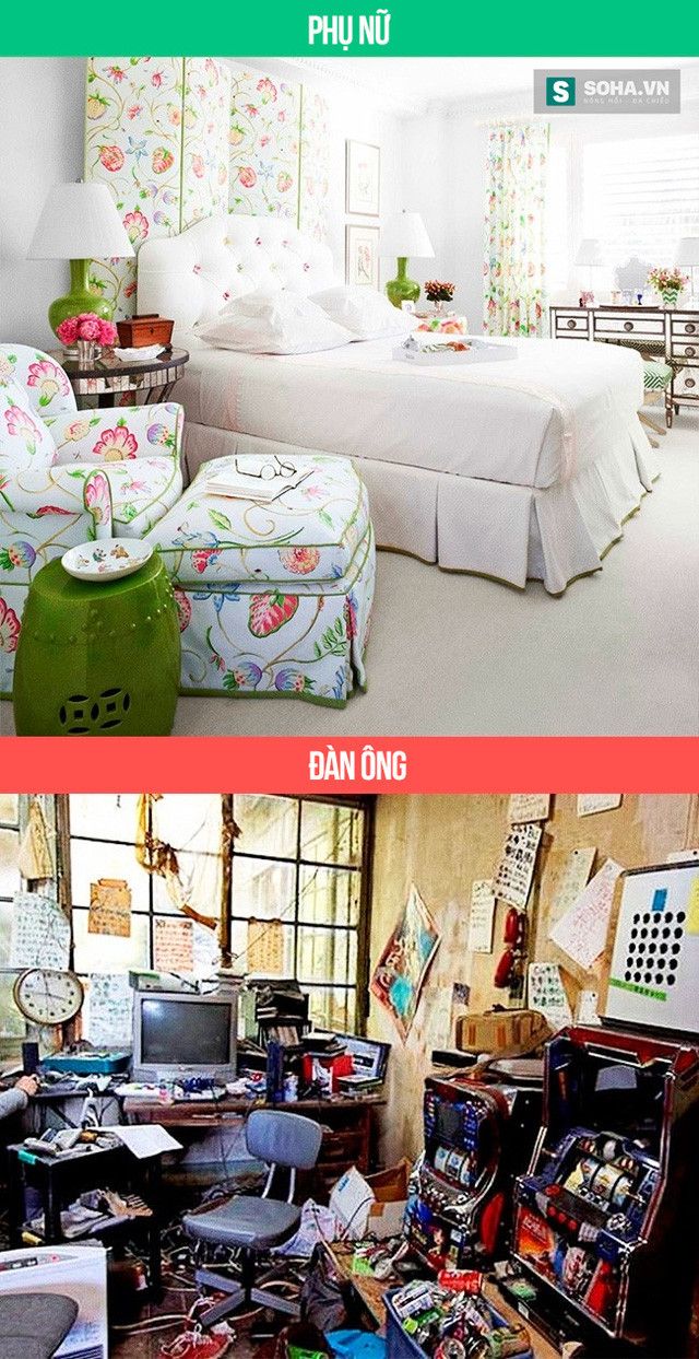 Sự khác biệt “chuẩn không cần chỉnh” giữa đàn ông và phụ nữ ảnh 3 Tất nhiên, phòng ngủ của các nàng lúc nào cũng thơm tho sạch sẽ, gọn gàng, ngăn nắp còn phòng ngủ của các chàng thì không khác nào... bãi chiến trường.