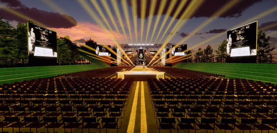 Sân khấu trong đêm thi được chuẩn bị hoành tráng.