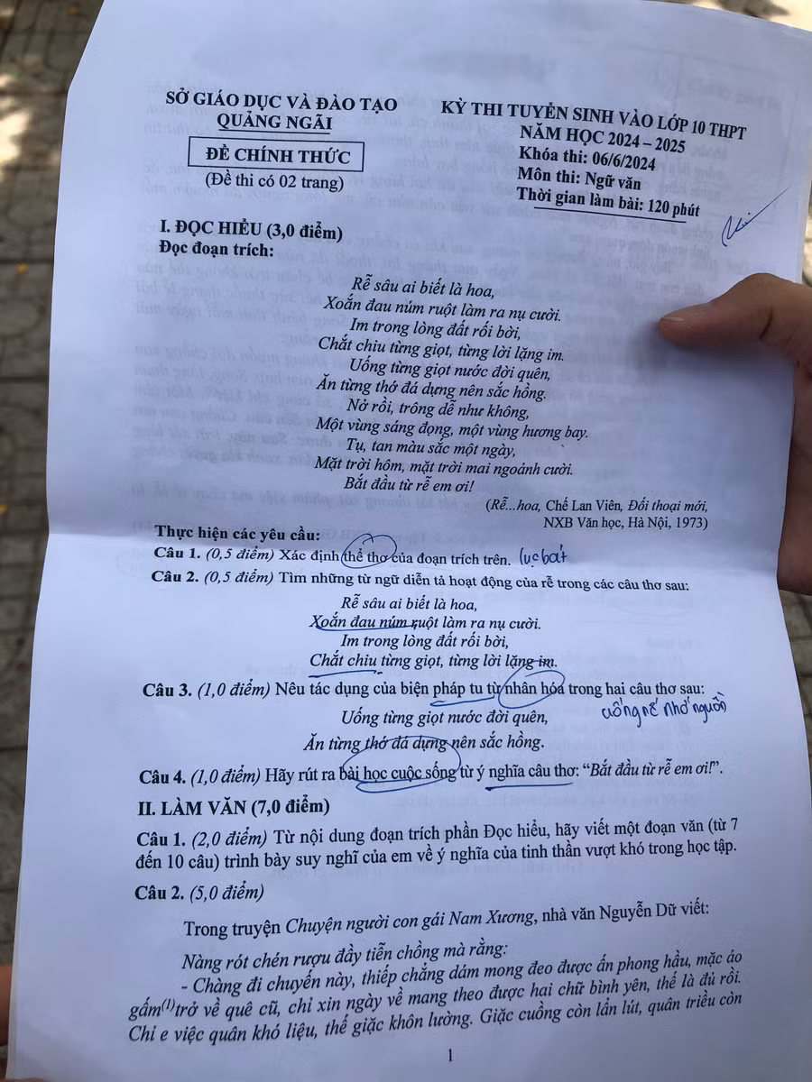 Thí sinh Quảng Ngãi ấn tượng với đề thi Văn.