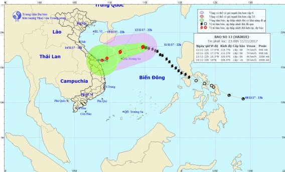  Bão 13 di chuyển hướng Tây Tây Nam, giật cấp 11