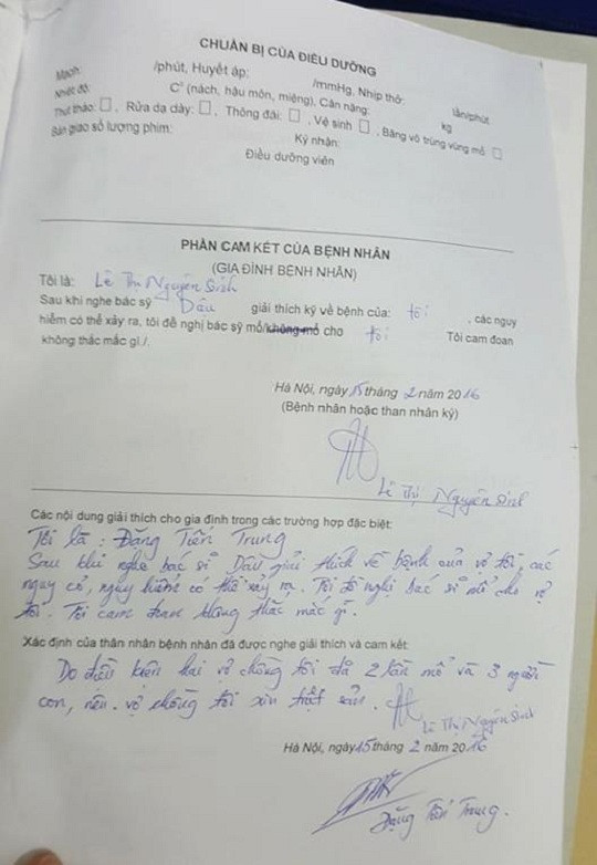 Phiếu cam kết đồng ý triệt sản của bệnh nhân tại Khoa Sản, Bệnh viện Bạch Mai. Phiếu cam kết đồng ý triệt sản của bệnh nhân tại Khoa Sản, Bệnh viện Bạch Mai.