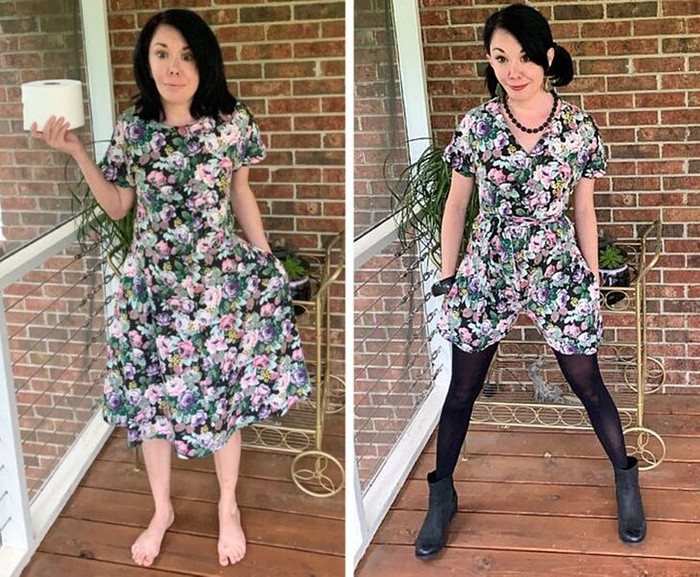 Cô sửa chiếc váy lùng bùng thành jumpsuit năng động.