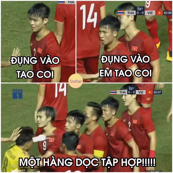 Các cầu thủ áo đỏ lập tức lao ra bảo vệ cho Duy Mạnh