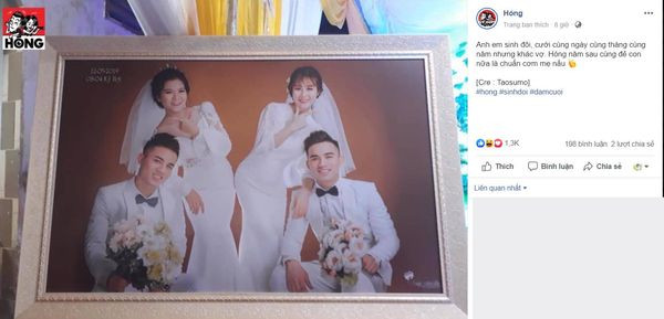 Hình ảnh 2 anh em sinh đôi cùng tổ chức đám cưới 1 ngày gây chú ý trên mạng xã hội.