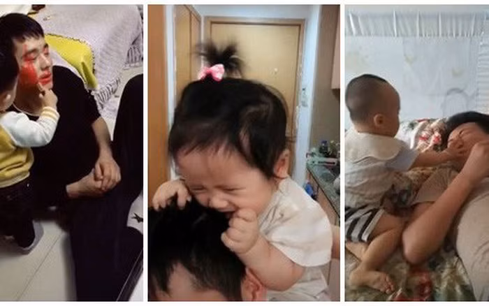 Khổ sở chịu đựng sự “hành hạ” của con nhỏ, đây chính là hình ảnh quen thuộc của các ông bố khi vợ vắng nhà