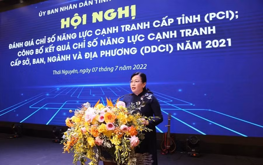 bà Nguyễn Thanh Hải, Ủy viên BCH Trung ương Đảng, Bí thư Tỉnh ủy, Trưởng Đoàn ĐBQH tỉnh phát biểu tại Hội nghị.