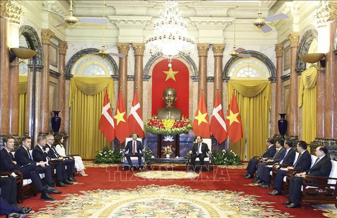 Chủ tịch nước Nguyễn Xuân Phúc tiếp Thái tử kế vị Đan Mạch Frederik và Công nương Phu nhân Mary Elizabeth. Ảnh: Thống Nhất/TTXVN.