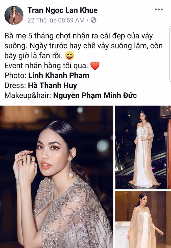 Trước đó, Lan Khuê cũng từng thú nhận mình đang mê mẩn kiểu váy suông giấu bụng, xem ra nếu chịu khó lướt trang cá nhân của chân dài, các mẹ bỉm có thể học được không ít chiêu thức ăn mặc đâu.