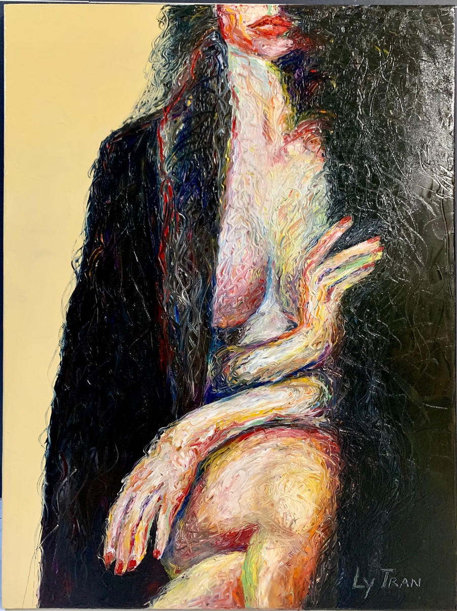 Tác phẩm &apos;Người đàn bà trong áo vest đen&apos; của họa sĩ Ly Trần.