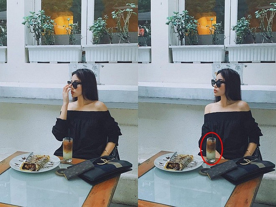 Tương tự với tấm hình tiếp theo của Kỳ Duyên, ảnh trước cốc cafe còn bình thường mà ảnh ngay sau nó lại trở nên méo mó và mất cân đối đến dễ dàng nhận ra. Tương tự với tấm hình tiếp theo của Kỳ Duyên, ảnh trước cốc cafe còn bình thường mà ảnh ngay sau nó lại trở nên méo mó và mất cân đối đến dễ dàng nhận ra.