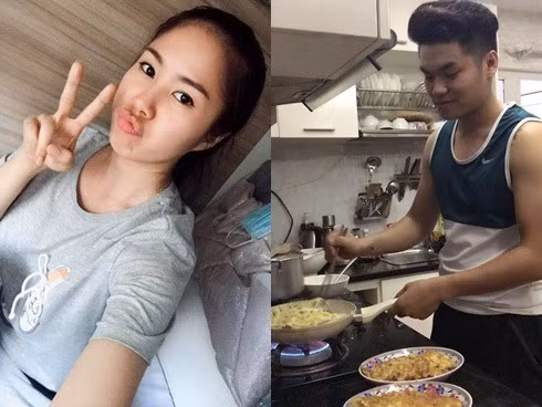 Trung Kiên tự tay vào bếp chuẩn bị bữa ăn cho gia đình.